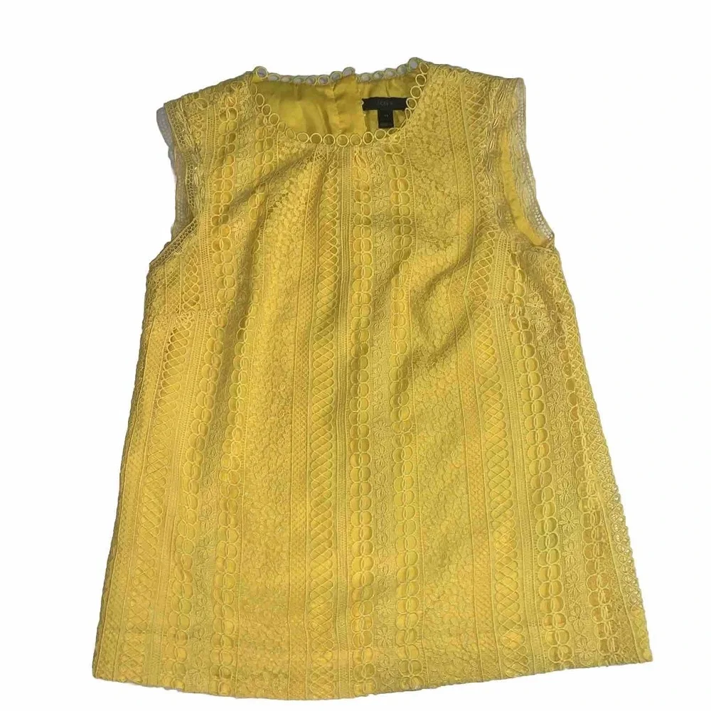 J‎ CREW Womens Size 00 Sleeveless Lined Lace Yellow Lace Crochet Tank Top Blouse - Picture 2 of 10